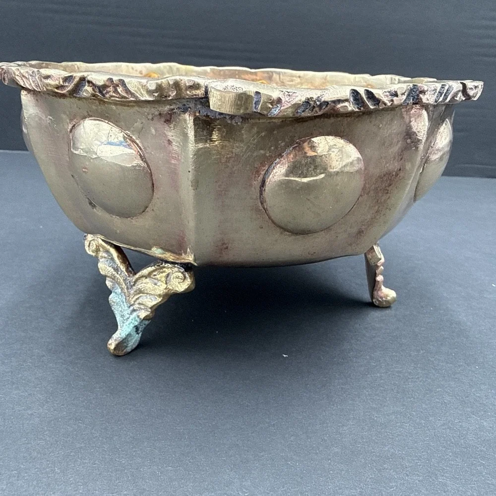 Vintage Brass Bowl Planter Bowl Candy Dish with Feet‎ Mid Century Modern